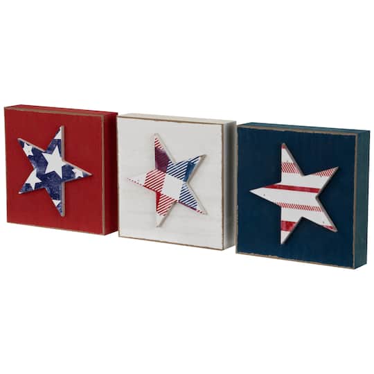 4.25" Stars & Stripes Americana Wooden Plaque Set